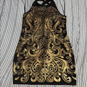 Forever 21 Gold and Black Halter Cocktail Mini Dress